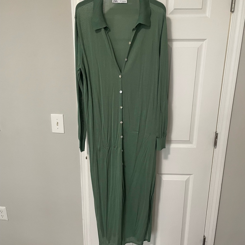 Zara Green Long Sleeve Maxi Dress